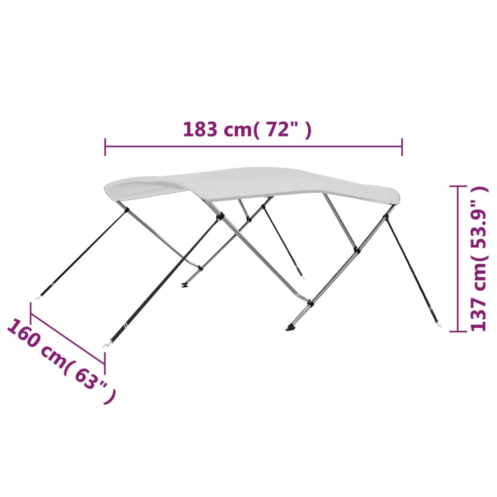 Bimini stříška se 3 oblouky bílá 183 x 160 x 137 cm - obrázek 16