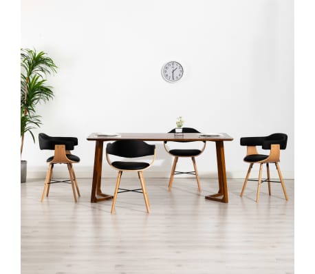 vidaXL Valgomojo kėdės, 4vnt., juodos spalvos, dirbtinė oda ir mediena