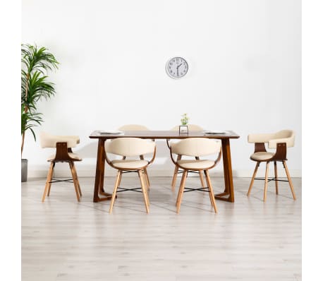 vidaXL Valgomojo kėdės, 6 vnt., kreminės, dirbtinė oda ir mediena