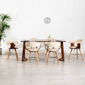 vidaXL Valgomojo kėdės, 6 vnt., kreminės, dirbtinė oda ir mediena