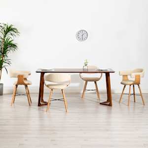 vidaXL Valgomojo kėdės, 4 vnt., kreminės, dirbtinė oda ir mediena