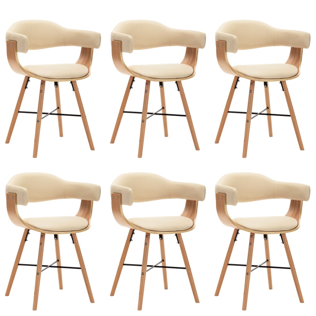 Jídelní židle 6 ks krémové umělá kůže a ohýbané dřevo