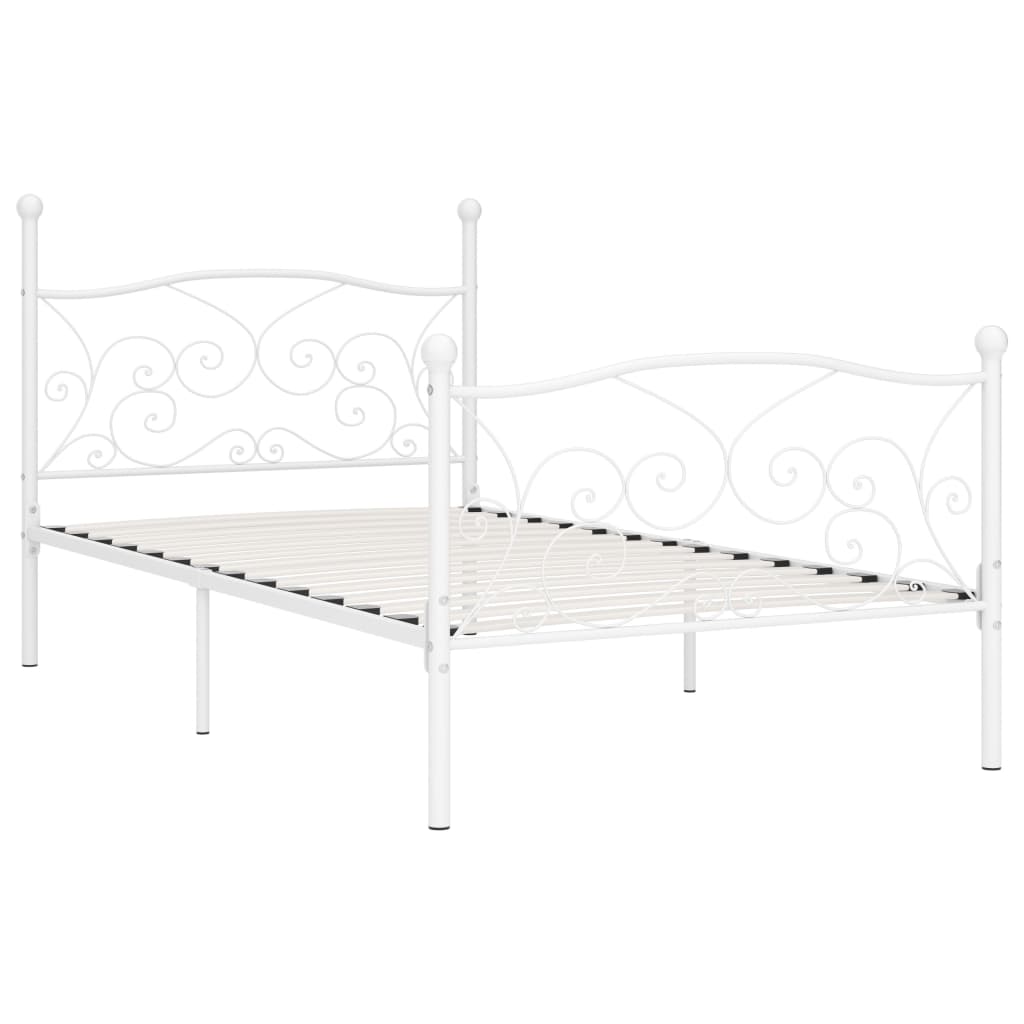 vidaXL Cadru de pat cu bază din șipci, alb, 100 x 200 cm, metal