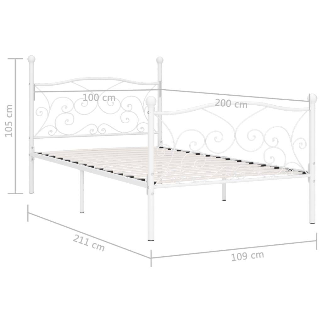 Petrashop  Rám postele s laťkovým roštem bílý kov 100 x 200 cm