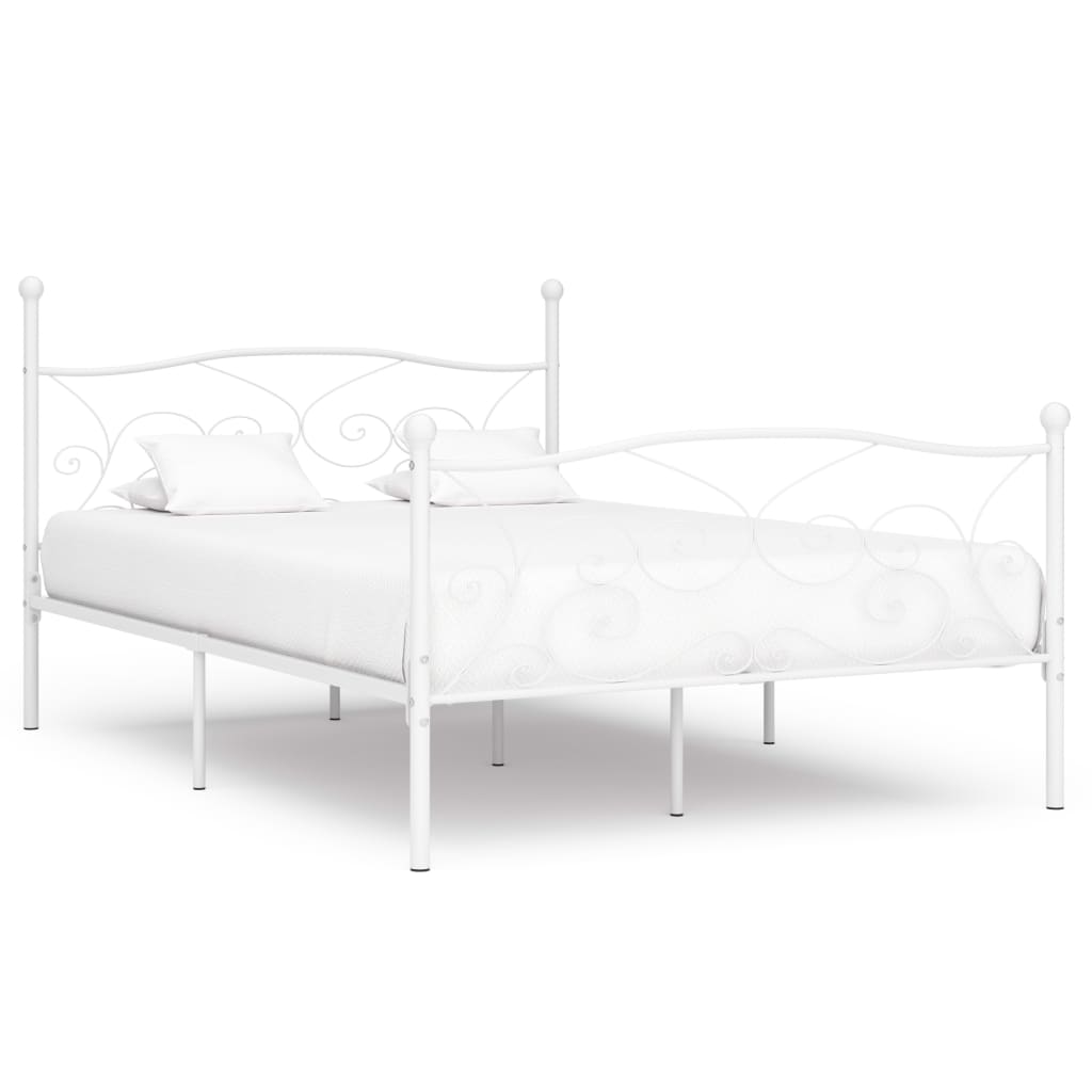 Rám postele s laťkovým roštem bílý kov 140 x 200 cm
