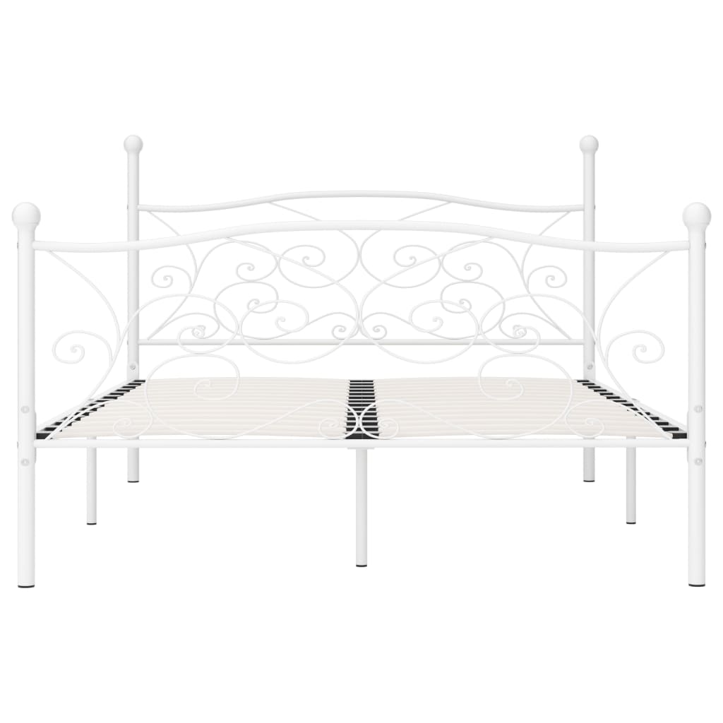 Bed Frame with Slatted Base White Metal 140×200 cm – Home and Garden .