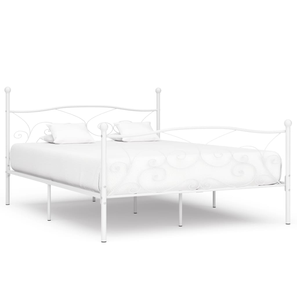 vidaXL Cadru de pat cu bază din șipci, alb, 200 x 200 cm, metal vidaxl.ro