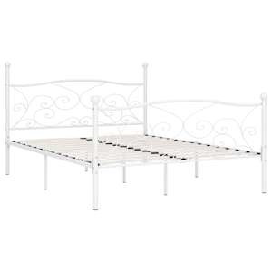 vidaXL Bed Frame without Mattress with Slatted Base White Metal 200x200 cm