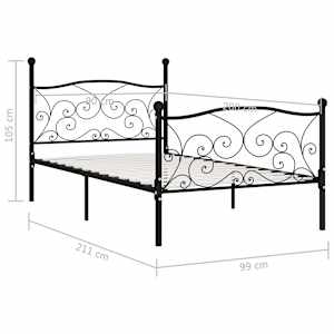 Rám postele s laťkovým roštem černý kov 90 x 200 cm - obrázek 5