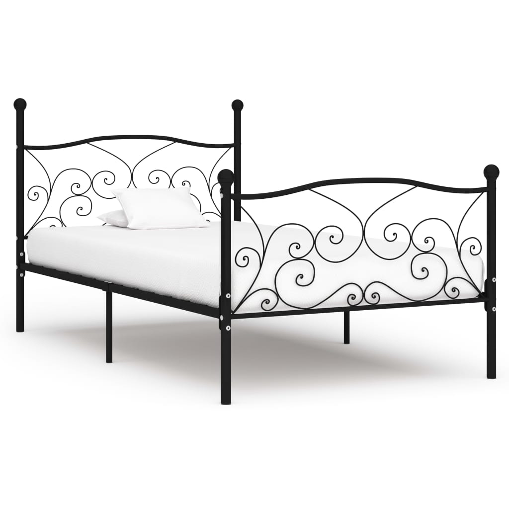 vidaXL Cadru de pat cu bază din șipci, negru, 100 x 200 cm, metal vidaXL imagine 2022 1-1.ro