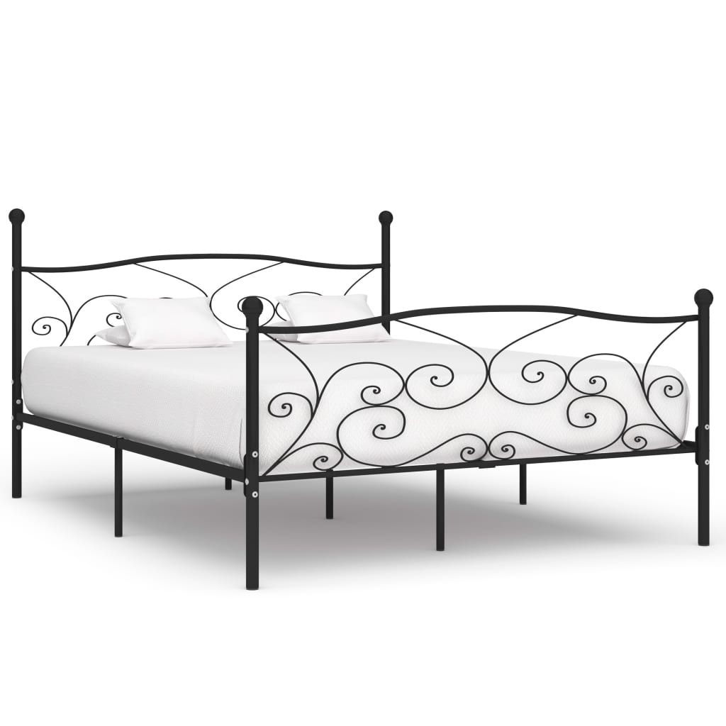 vidaXL Cadru de pat cu bază din șipci, negru, 200 x 200 cm, metal de la vidaxl imagine noua