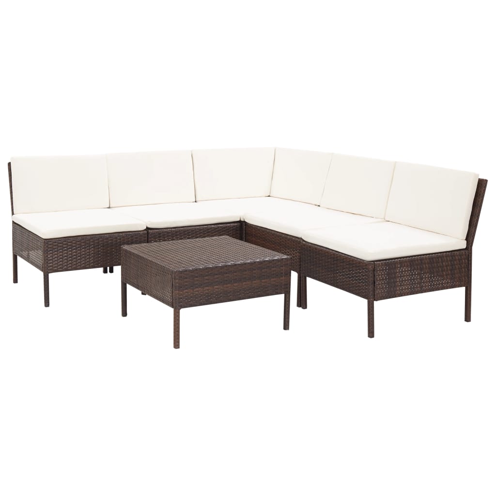 vidaXL 6-tlg. Garten-Lounge-Set mit Auflagen Poly Rattan Braun