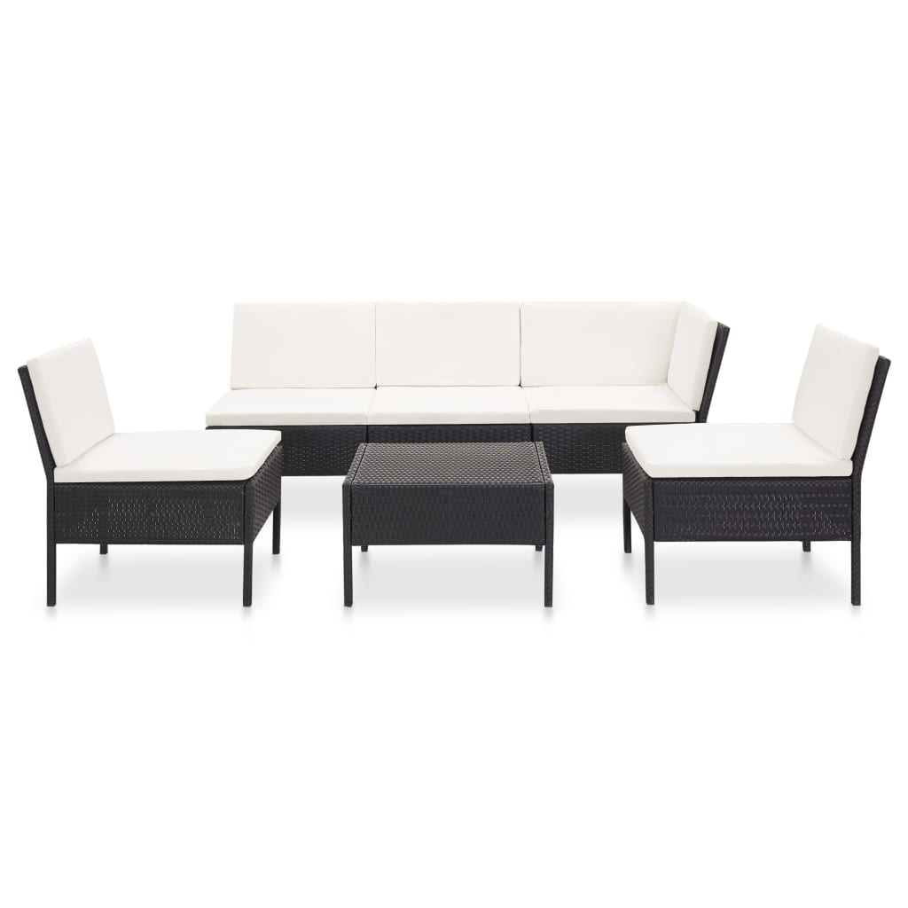 

vidaXL 6-delige Loungeset met kussens poly rattan zwart