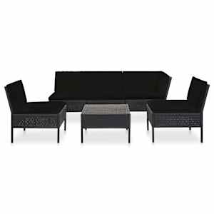 vidaXL Salon de jardin 6 pcs avec coussins r&eacute;sine tress&eacute;e noir