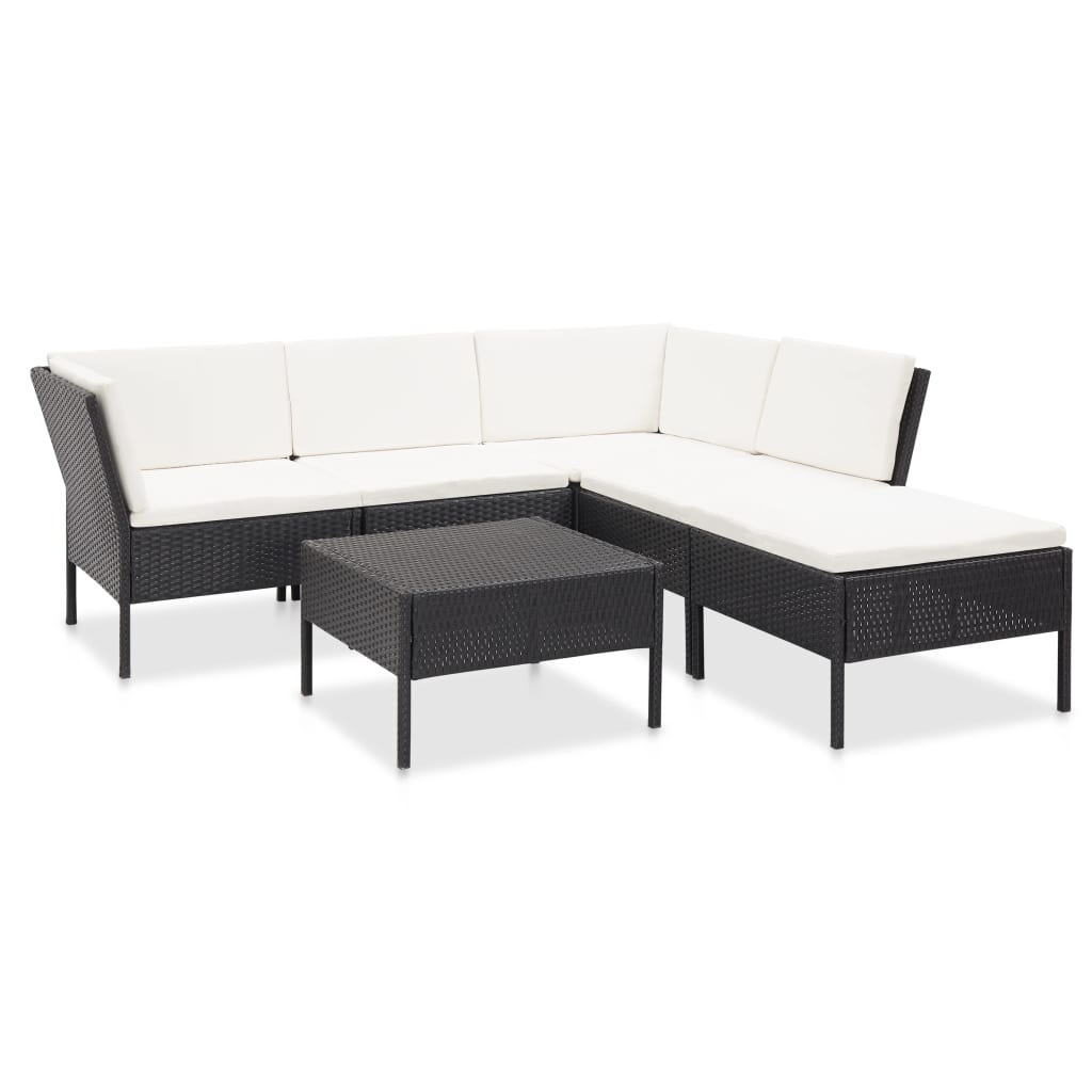 vidaXL 6-tlg. Garten-Lounge-Set mit Auflagen Poly Rattan Schwarz