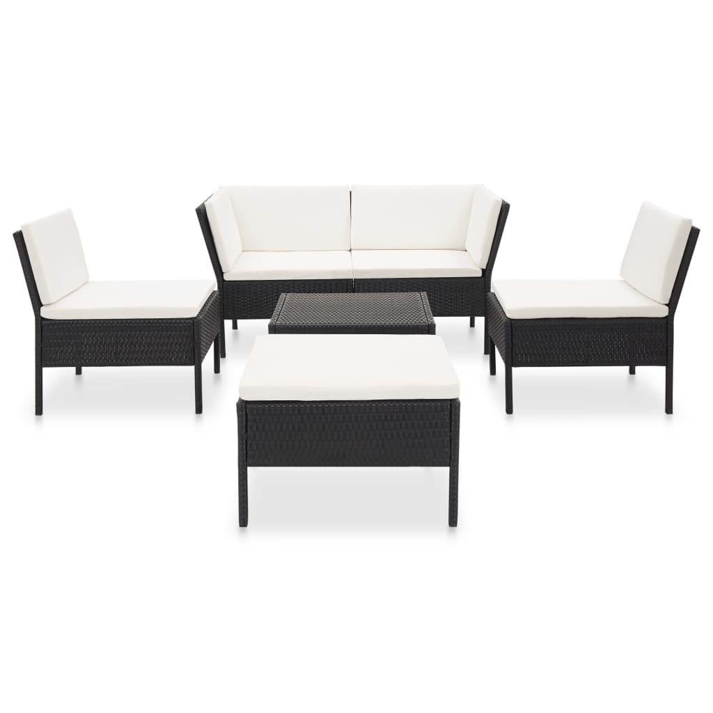 vidaXL 6-delige Loungeset met kussens poly rattan zwart afbeelding