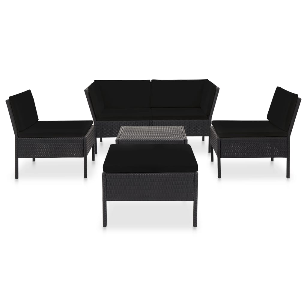 

vidaXL 6-delige Loungeset met kussens poly rattan zwart