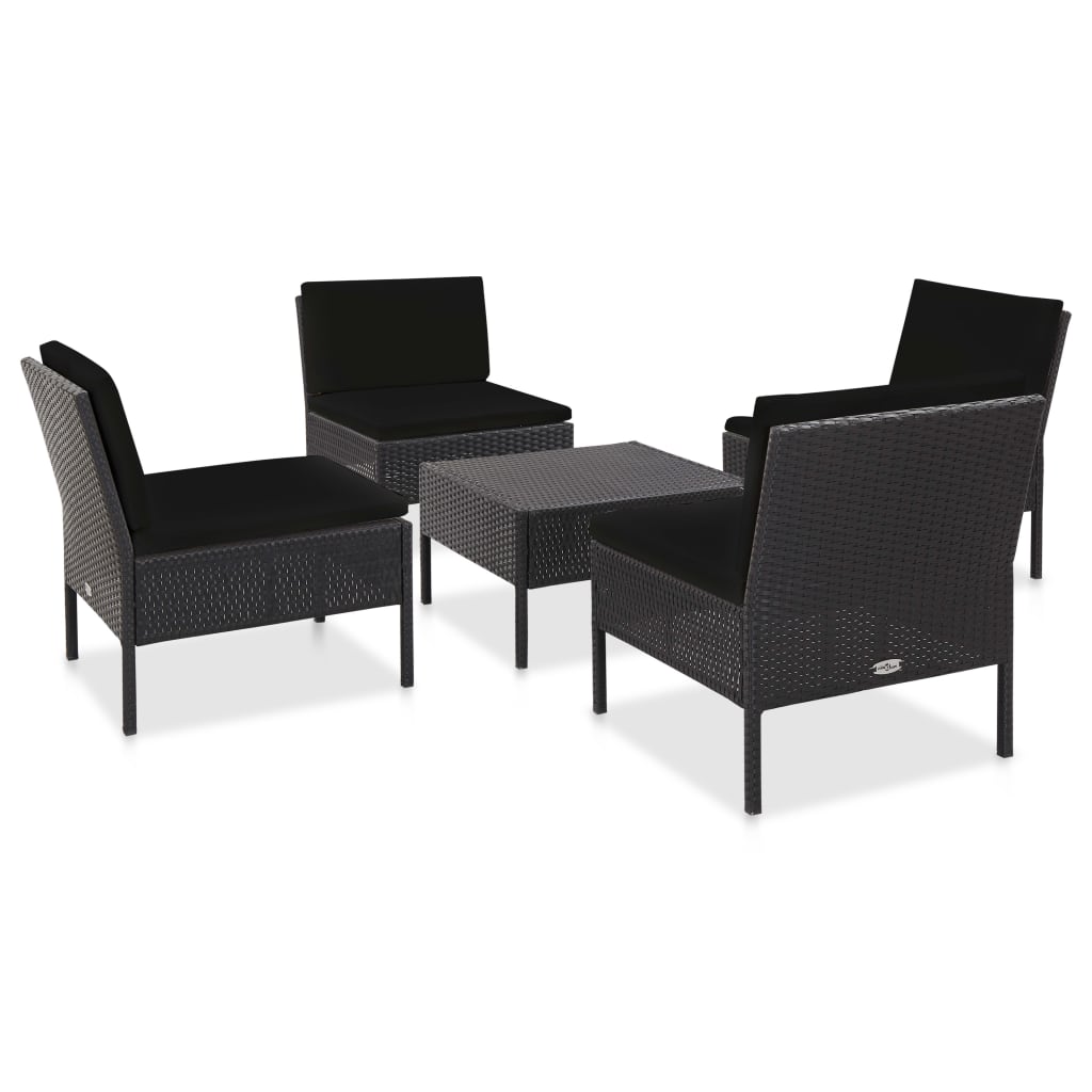 vidaXL Set mobilier de grădină cu perne, 5 piese, negru, poliratan