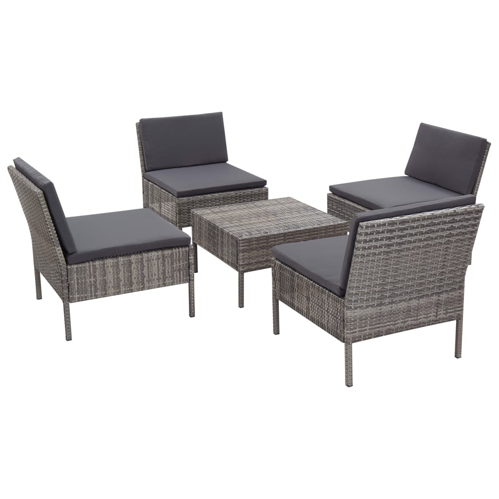 

vidaXL 5-delige Loungeset met kussens poly rattan grijs