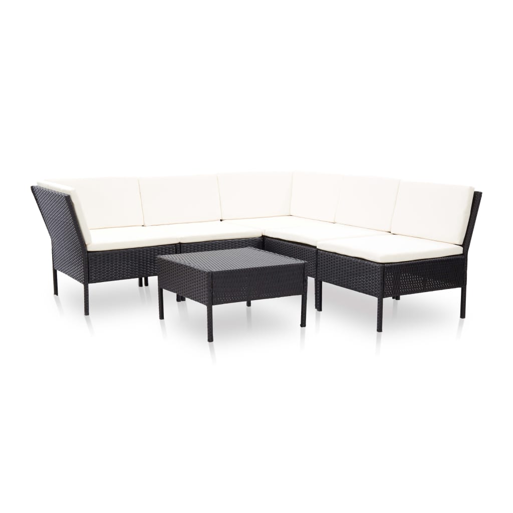 vidaXL 6-tlg. Garten-Lounge-Set mit Auflagen Poly Rattan Schwarz