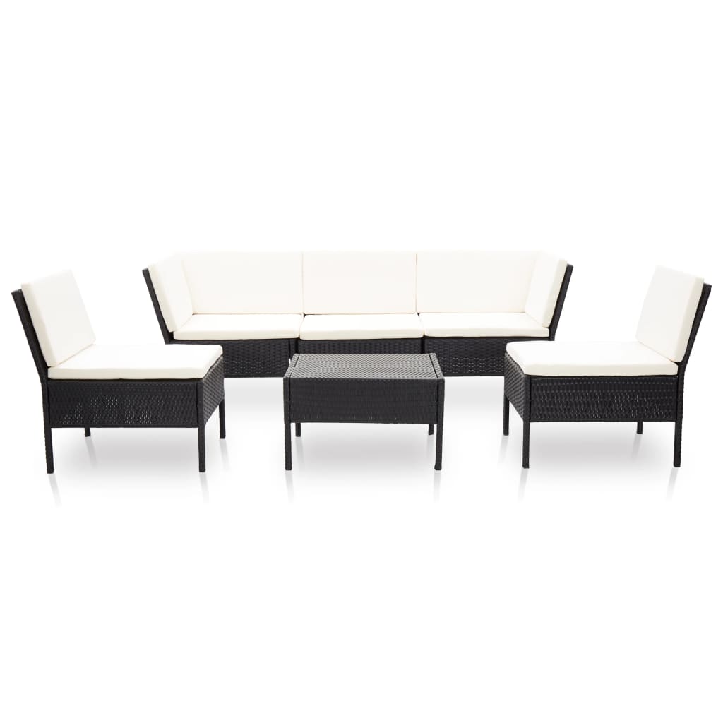 vidaXL 6-delige Loungeset met kussens poly rattan zwart afbeelding