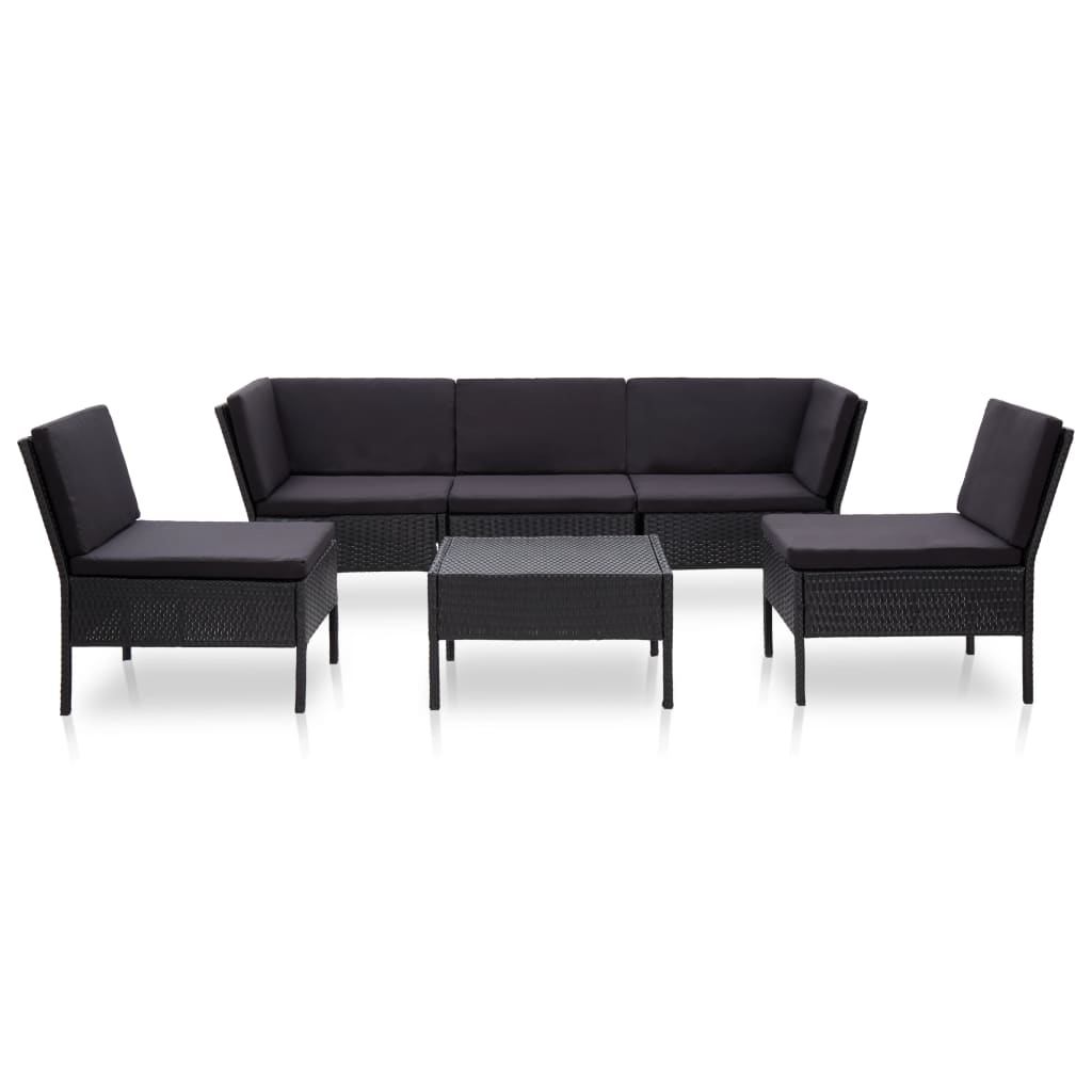 

vidaXL 6-delige Loungeset met kussens poly rattan zwart