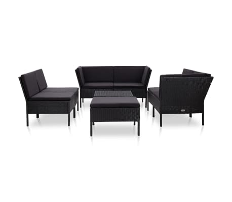 vidaXL 8 Piece Garden Lounge Set with Cushions Poly Rattan Black