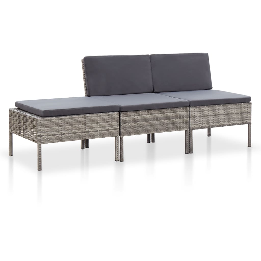 vidaXL 3-tlg. Garten-Lounge-Set mit Auflagen Poly Rattan Grau