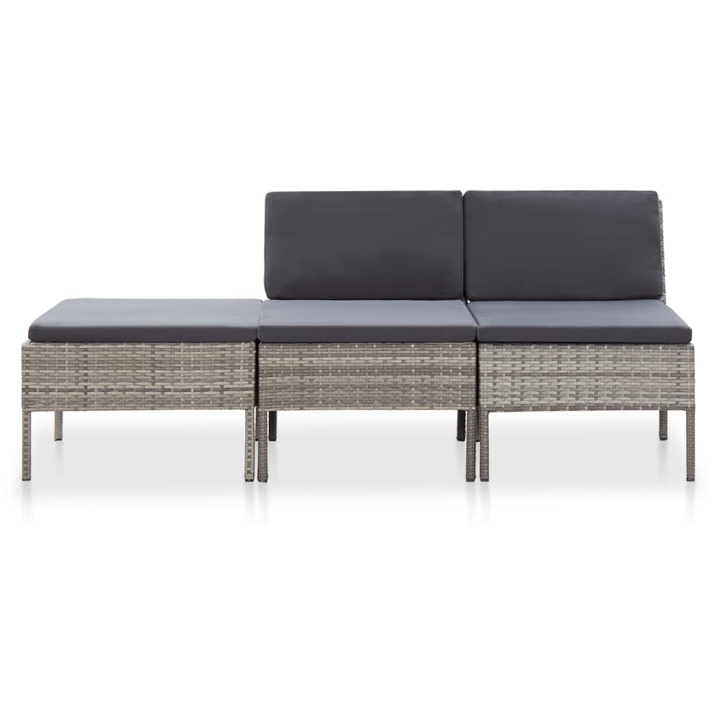 

vidaXL 3-delige Loungeset met kussens poly rattan grijs