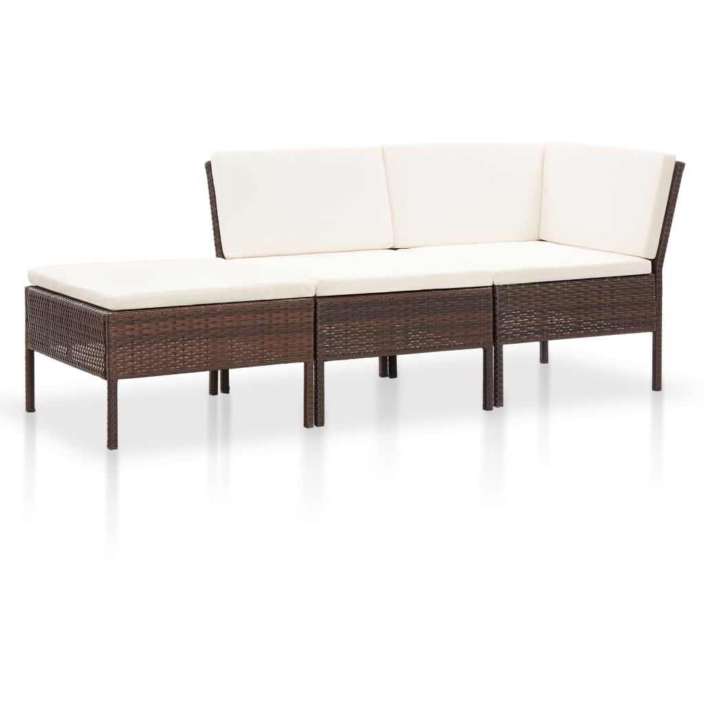 vidaXL 3-tlg. Garten-Lounge-Set mit Auflagen Poly Rattan Braun