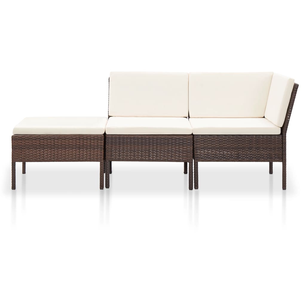 

vidaXL 3-delige Loungeset met kussens poly rattan bruin