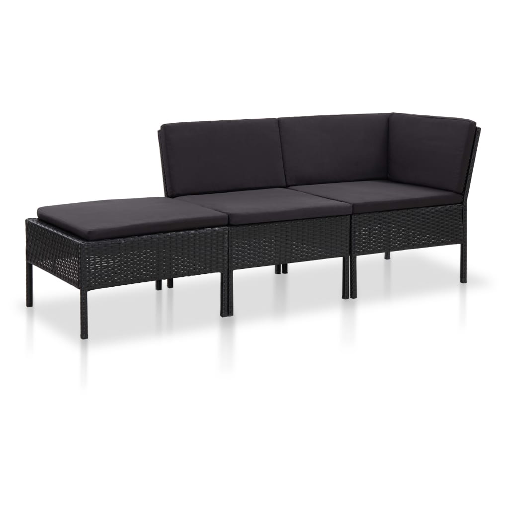 

vidaXL 3 Piece Patio Lounge Set with Cushions Poly Rattan Black