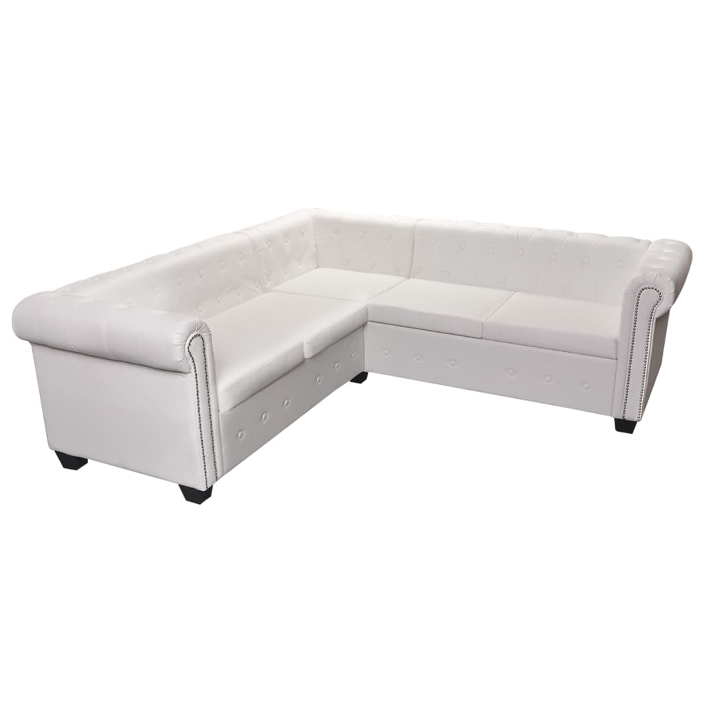 

vidaXL Chesterfield Corner Sofa 5-Seater White Faux Leather