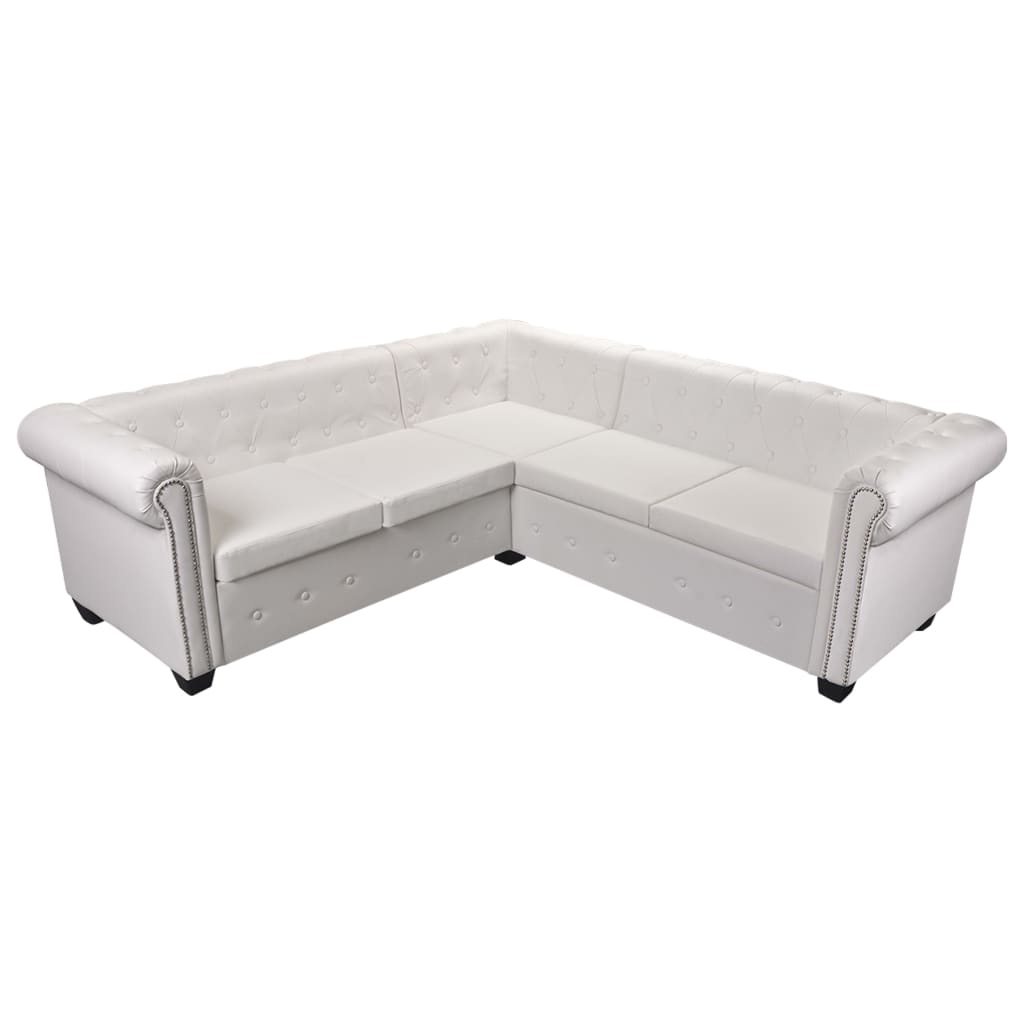 vidaXL Chesterfield hoekbank 5-zits kunstleer wit