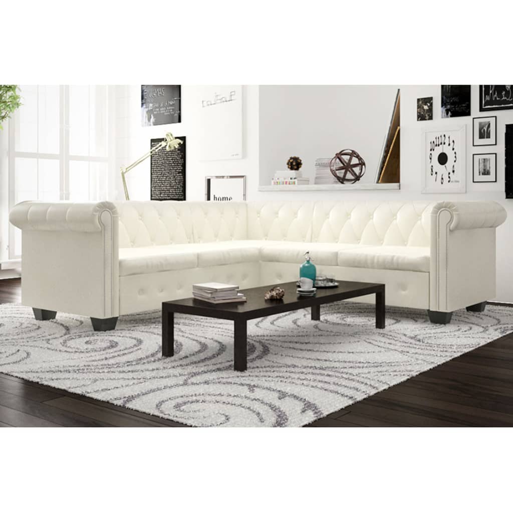 vidaXL Chesterfield-Ecksofa 5-Sitzer Weiß Kunstleder