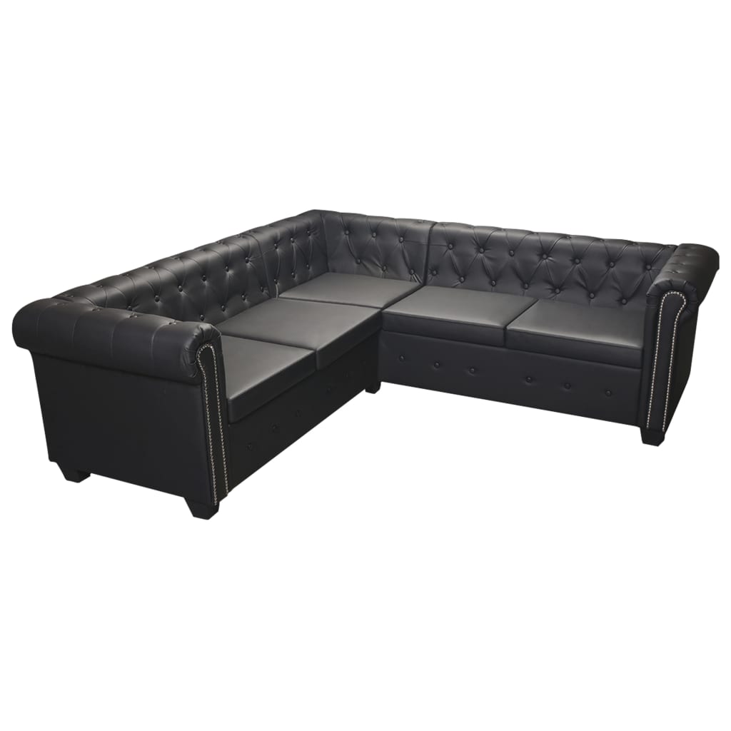 vidaXL Chesterfield rohová pohovka pro 5 osob černá umělá kůže