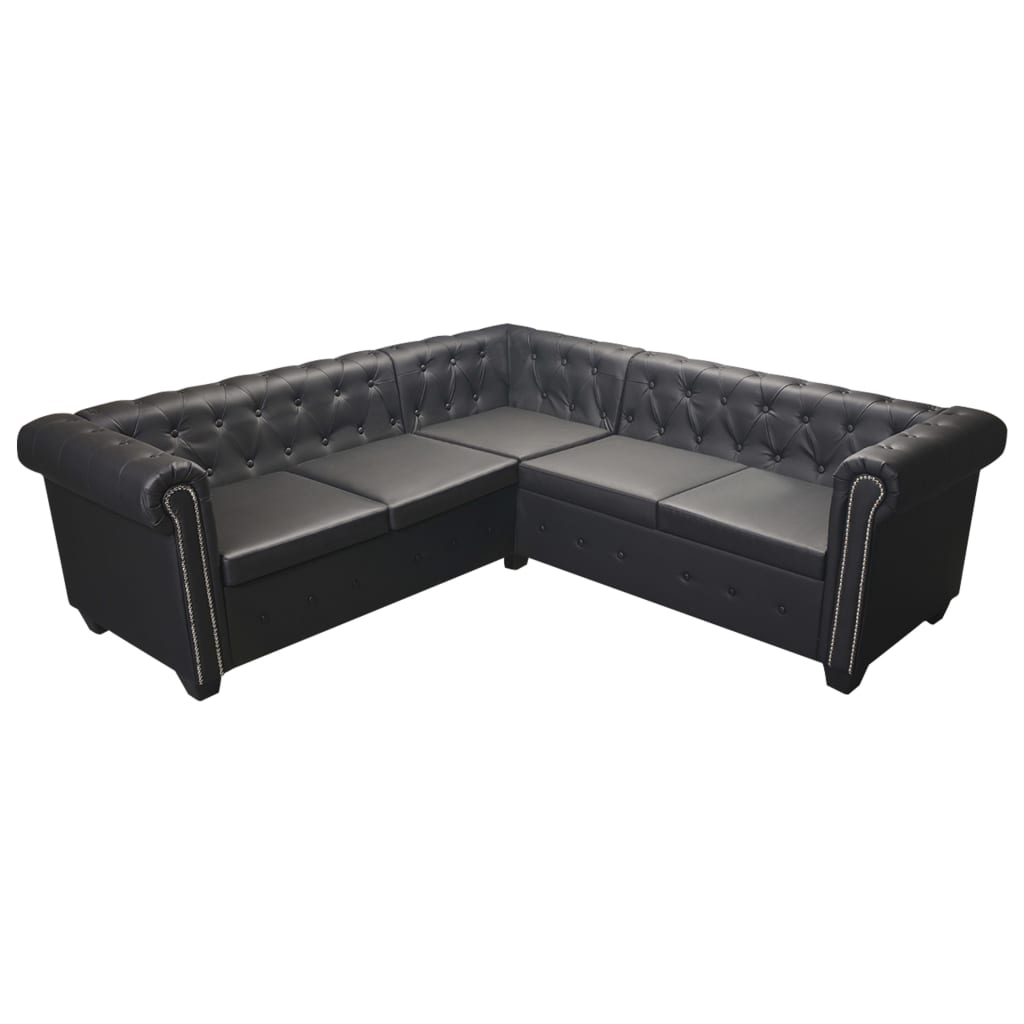 vidaXL Chesterfield hoekbank 5-zits kunstleer zwart