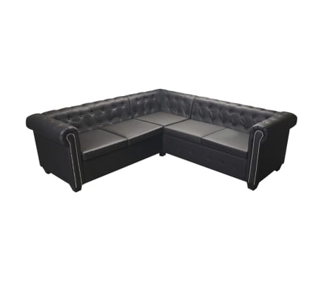 vidaXL Chesterfield-Ecksofa 5-Sitzer Schwarz Kunstleder