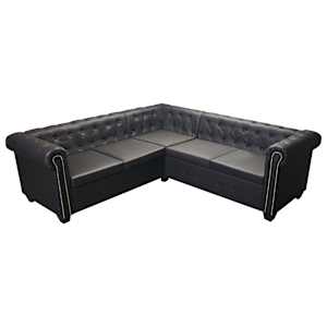 vidaXL Chesterfield-Ecksofa 5-Sitzer Schwarz Kunstleder