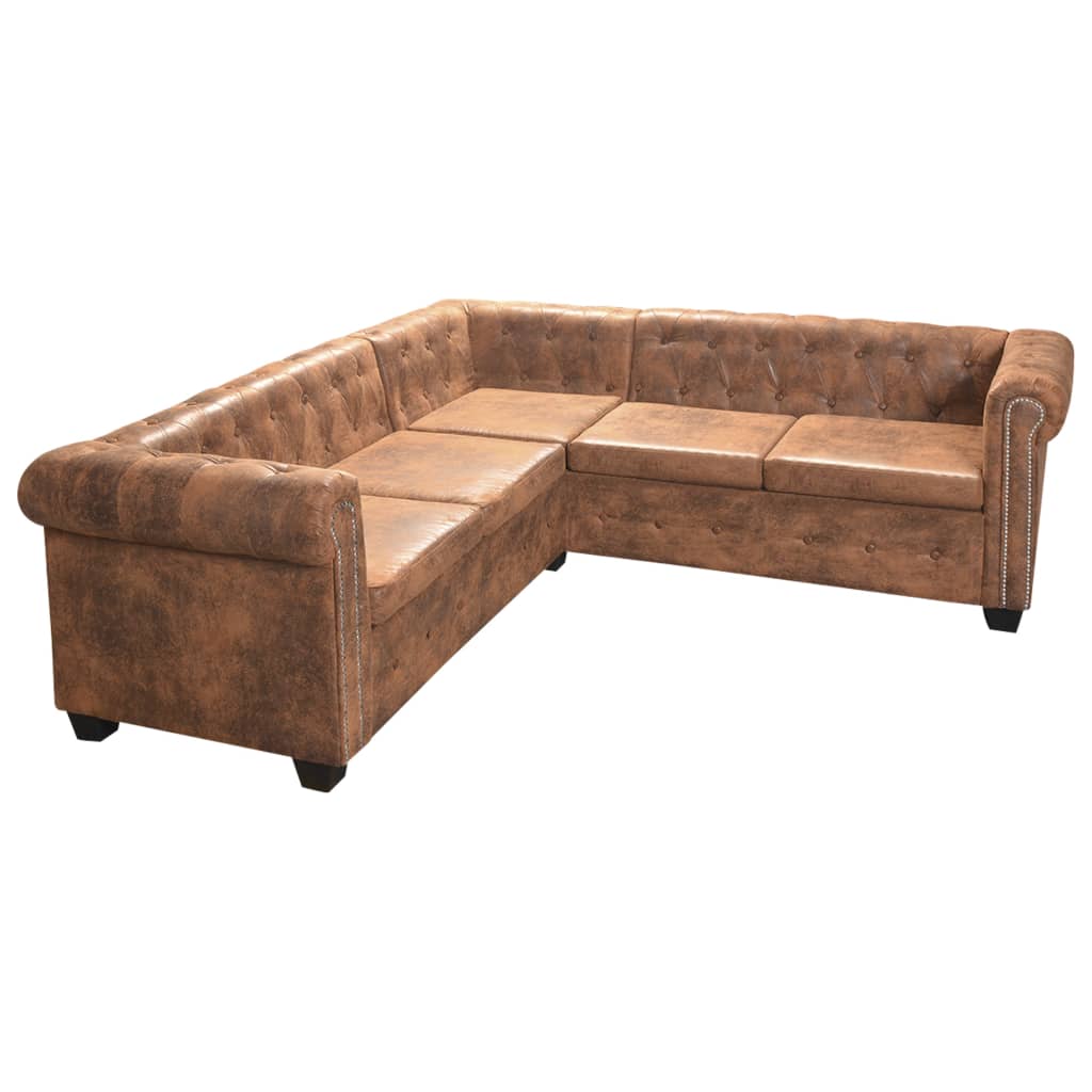vidaXL Chesterfield rohová pohovka pro 5 osob hnědá umělá kůže