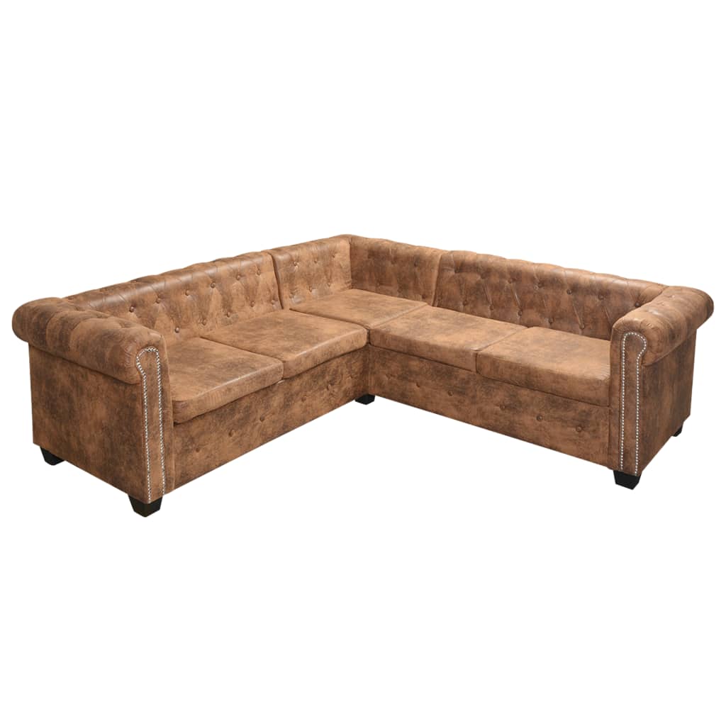 vidaXL Chesterfield hoekbank 5-zits kunstleer bruin