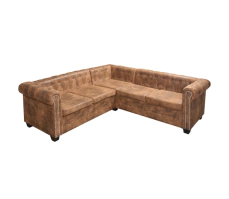 vidaXL Sofa Brown Faux leather, wood Large Classic/Traditional
