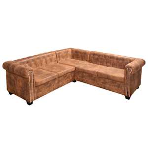 vidaXL Sofa Brown Faux leather, wood Large Classic/Traditional