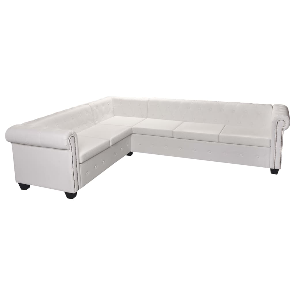 vidaXL Chesterfield rohová pohovka pro 6 osob bílá umělá kůže