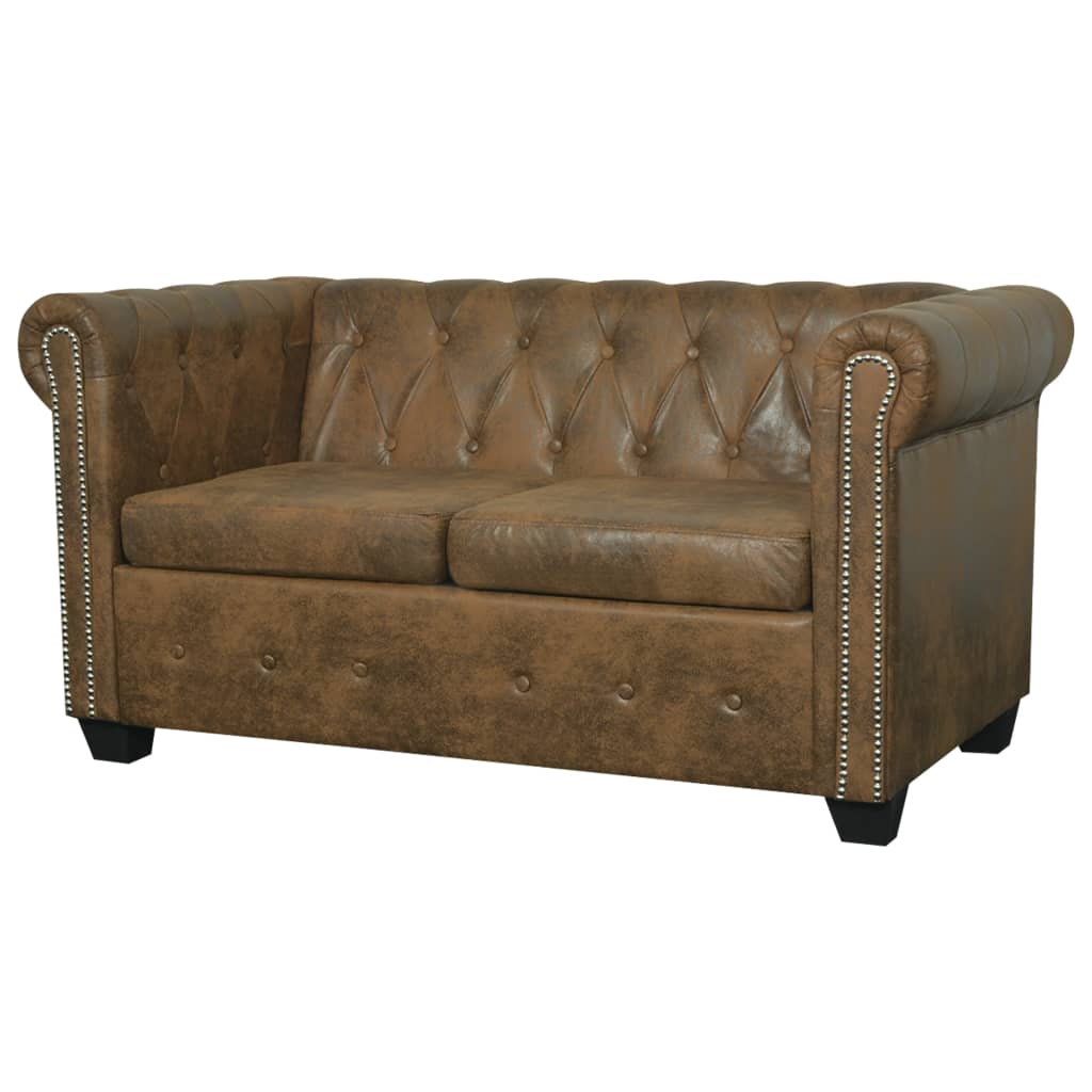vidaXL Canapea Chesterfield cu 2 locuri, piele ecologică, maro