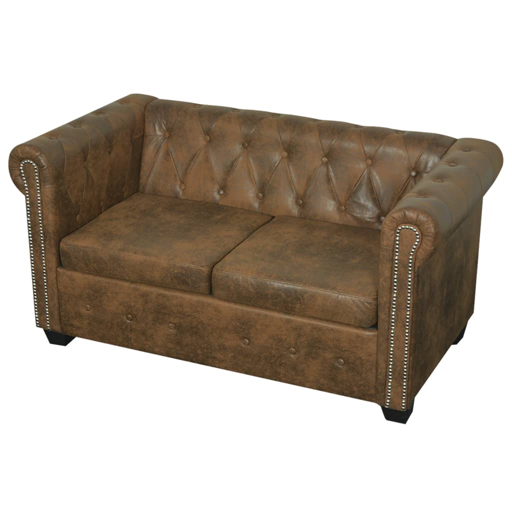 vidaXL Chesterfield bank 2-zits kunstleer bruin
