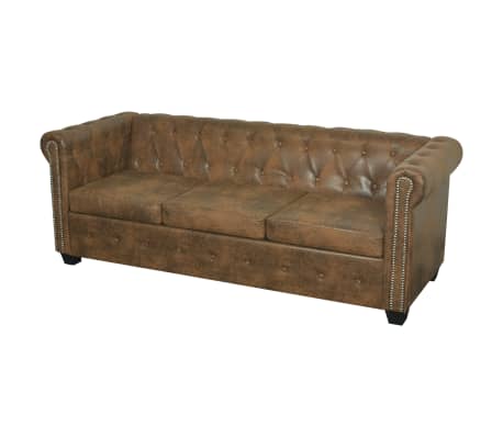 Vidaxl Chesterfield Sofa 3 Seater Brown Faux Leather Vidaxl Chesterfield Sofa 3 Seater Brown