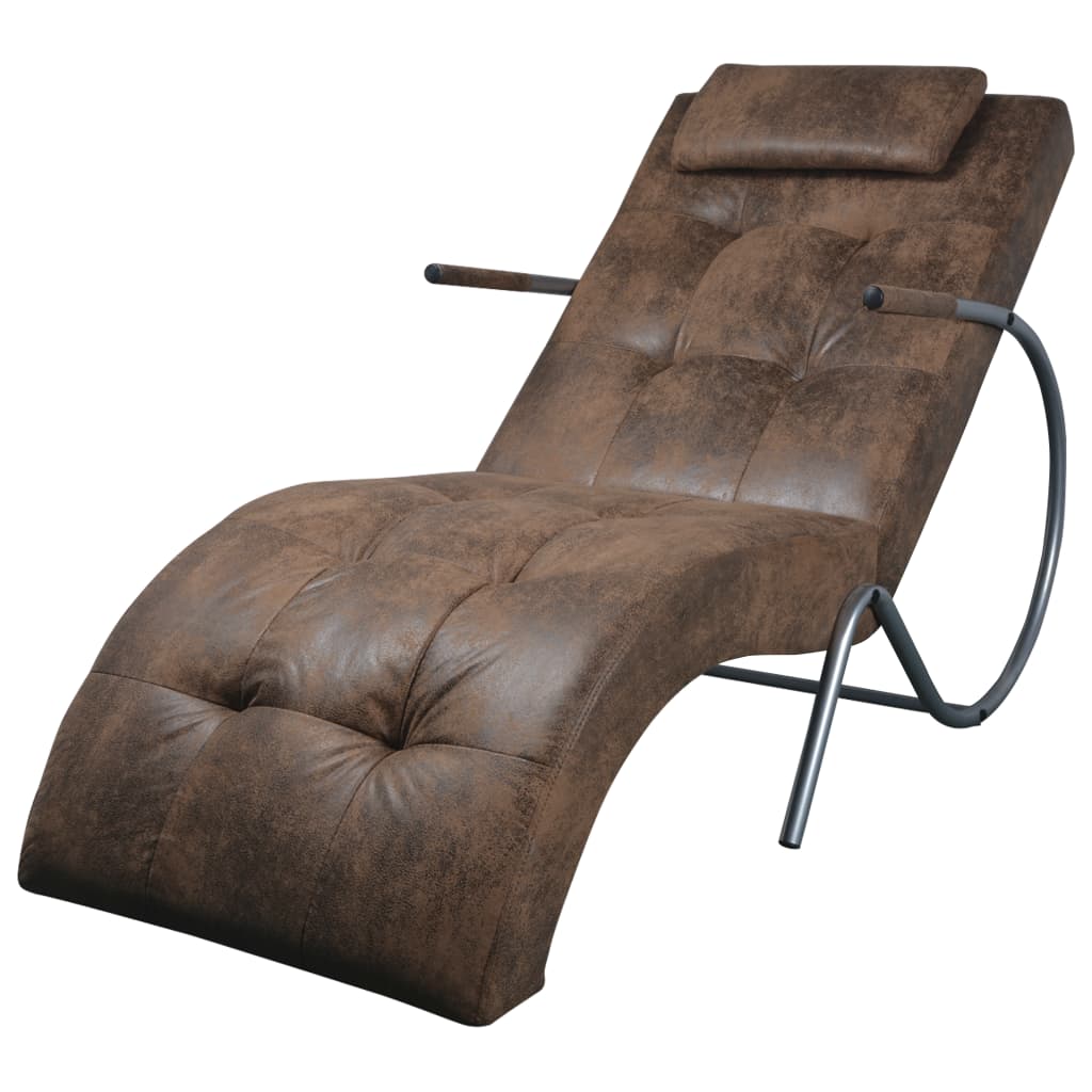 Image of vidaXL Chaise Longue with Pillow Brown Suede Look Fabric