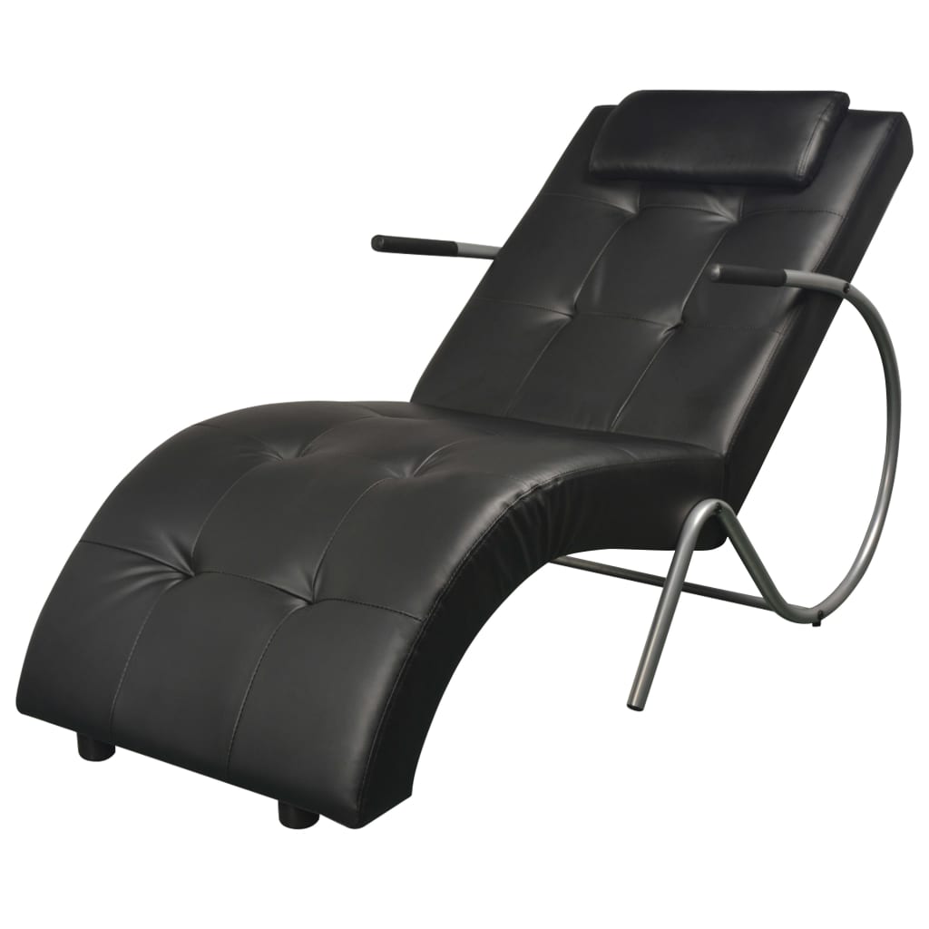 Image of vidaXL Chaise Longue with Pillow Black Faux Leather