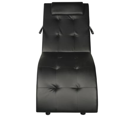 vidaXL Chaise longue avec oreiller noir similicuir